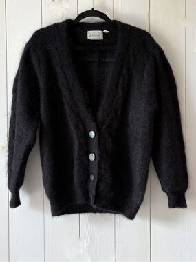 Vintage By Giovanni Black Kid Mohair V-Neck Button Cardigan Sweater Size Medium